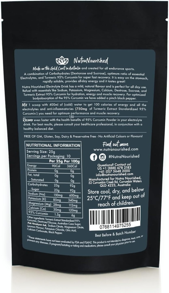 Electrolyte Powder Infused with 95% Pure Organic Curcumin from Turmeric - Sports Energy Drink Mix - Hydration Powder Sugar Free - Lemon Flavor Turmeric Drink - 250g 6