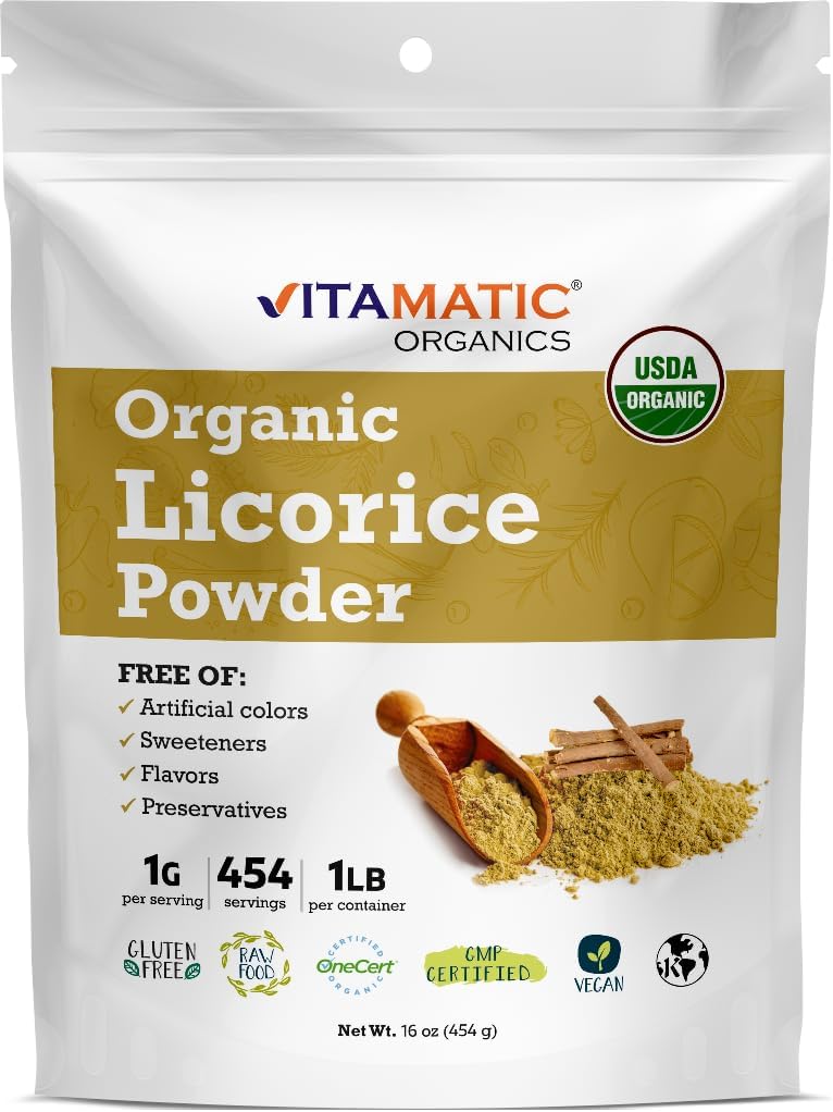Vitamatic Certified USDA Organic Licorice Root Powder – 1 lb (16 oz) Also Known as Malethi or Mulethi | Pure Glycyrrhiza Glabra | Supports Respiratory, Digestive, & Immune Health 2