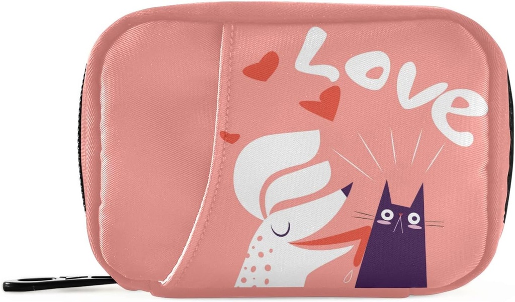 Dog and Cat in Love Pill Box 7 Day Pill Case Travel Pill Organizer Bag with Zipper Portable Weekly Case Compact Size for Vitamin Supplement Holder 2