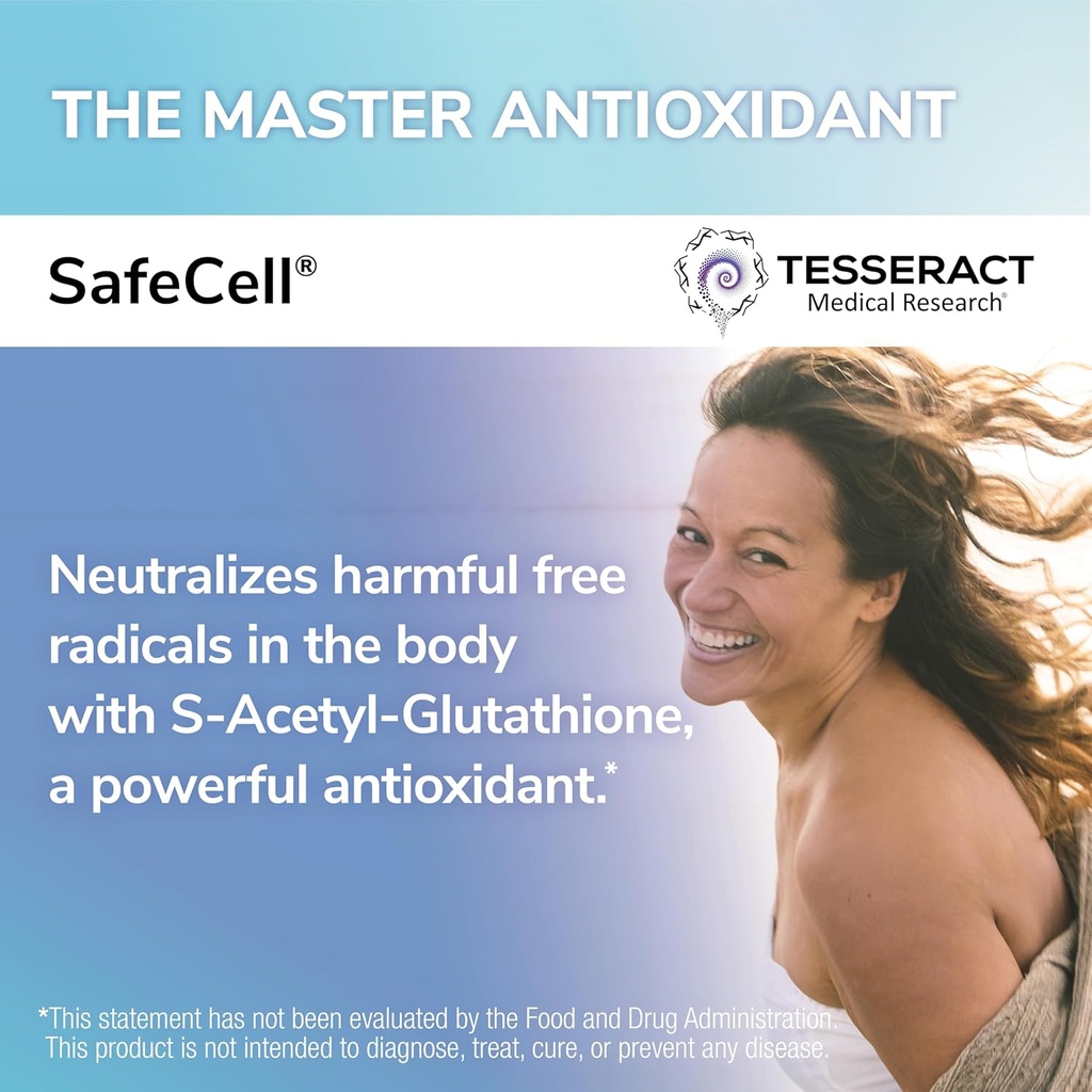Tesseract Medical Research SafeCell S-Acetyl Glutathione Supplement for Cellular Health Support, Powerful Antioxidant to Help Neutralize Free Radicals, Hypoallergenic, 300mg, 60 Vegetarian Capsules 4