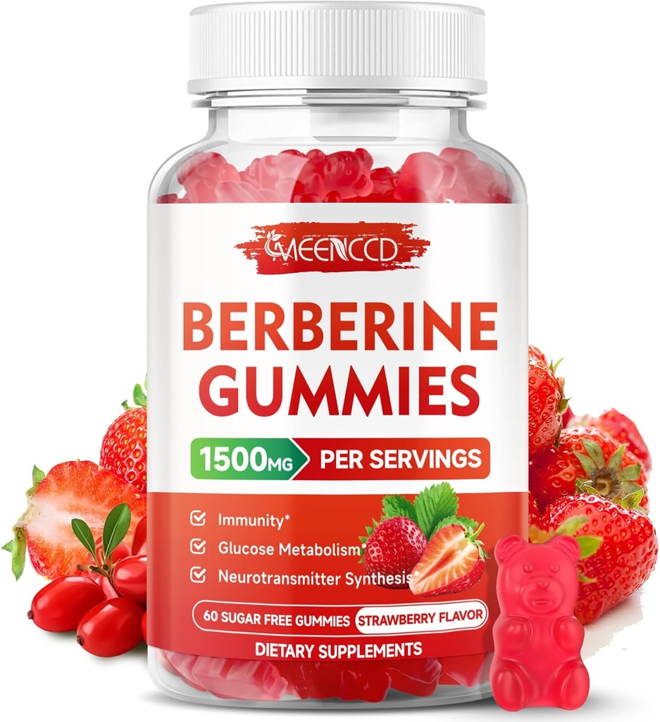 2 Pack Berberine Gummies with Ceylon Cinnamon 1500mg High Potency Berberine HCL Supplement for Immune Support,Sugar Free, Vegan, Strawberry Flavor, 120 Count 2