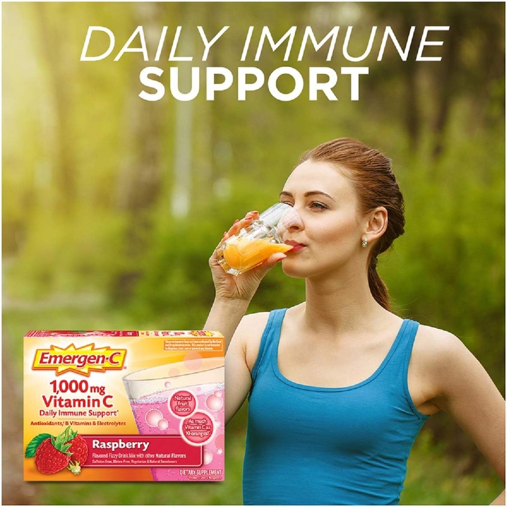 Emergen-C (30 Count, Raspberry Flavor, 1 Month Supply Dietary Supplement Fizzy Drink Mix with 1000mg Vitamin C, 0.32 Ounce Packets, Caffeine Free (Pack of 2) 6