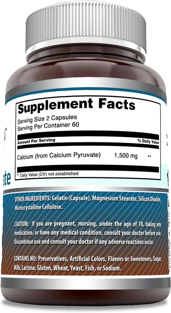 Amazing Formulas Calcium Pyruvate Supplement | 1500 Mg per Serving | Capsules | Non-GMO | Gluten-Free | Made in USA (120 Count, 1 Pack) 4