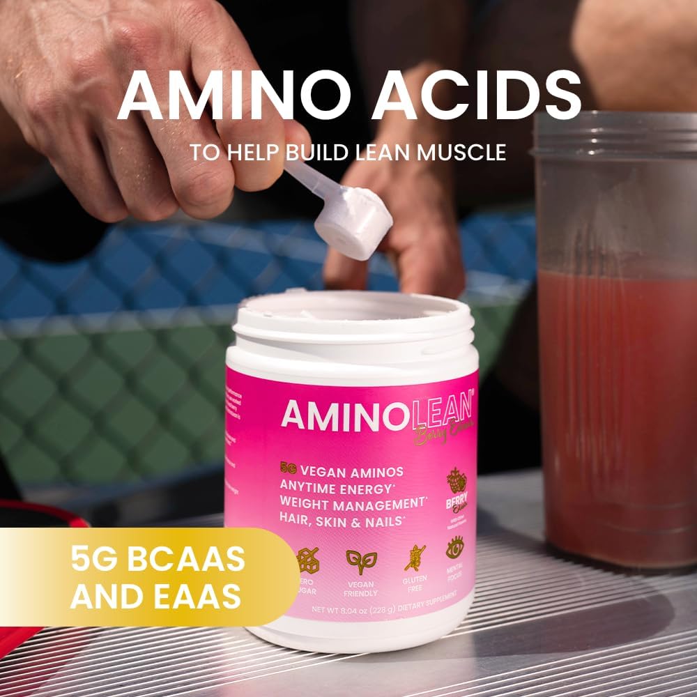 AminoLean Pre Workout Powder, Amino Energy with Natural Caffeine from Green Tea, Vegan BCAA Amino Acids, Cherry Lime (25 Serv) 5