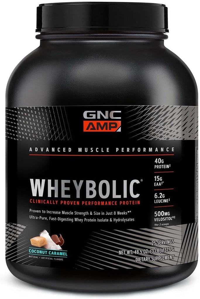 GNC AMP Wheybolic Clinically Proven Protein Powder, 40g Whey Protein, BCAA, Leucine, Increases Muscle Strength, Muscle Building, 3rd Party Tested, Gluten Free, Natural Chocolate, 25 Servings 2