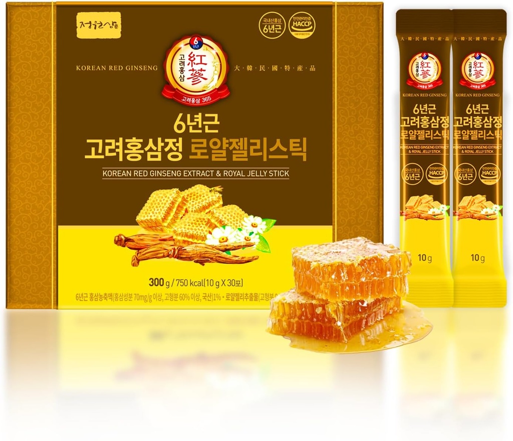 6-Year Korean Red Ginseng Extract & Royal Honey | 30 Sticks | Sweet Flavor | 70mg Ginseng, 15% Australian Honey | Energy, Focus, Fatigue, Immune Support | Daily Supplement for Men & Women 2