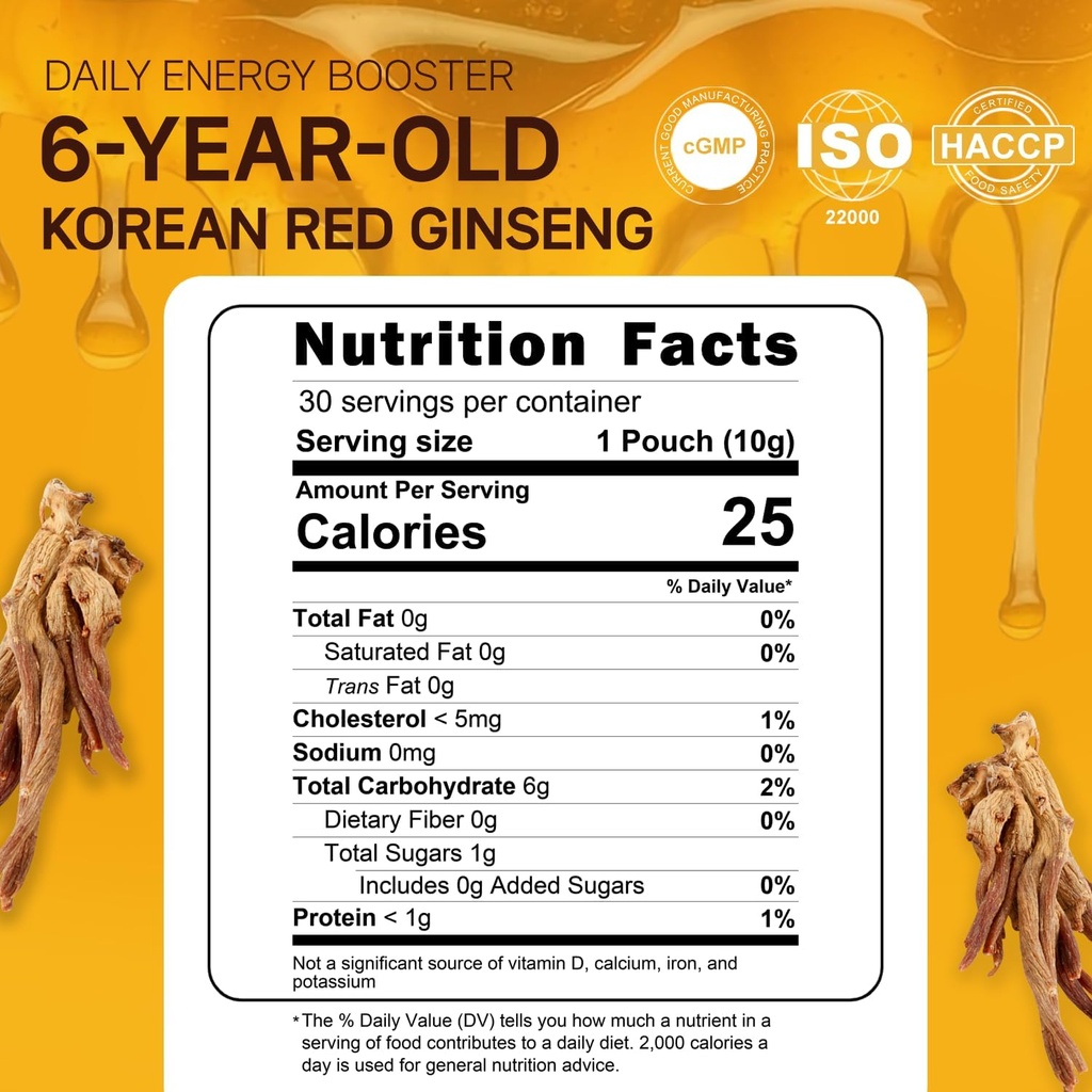6-Year Korean Red Ginseng Extract & Royal Honey | 30 Sticks | Sweet Flavor | 70mg Ginseng, 15% Australian Honey | Energy, Focus, Fatigue, Immune Support | Daily Supplement for Men & Women 3