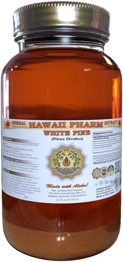 White Pine Liquid Extract, White Pine (Pinus Strobus) Bark Powder Tincture, Herbal Supplement, Hawaii Pharm, Made in USA, 32 fl.oz 2