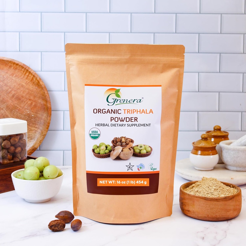 Grenera Organic Triphala Powder 1 lb (16 Ounce) 454 Grams - Made with Organic Amalaki, Organic Bibhitaki, Organic Haritaki Fruit - USDA Organic, Vegan, Kosher Certified 5