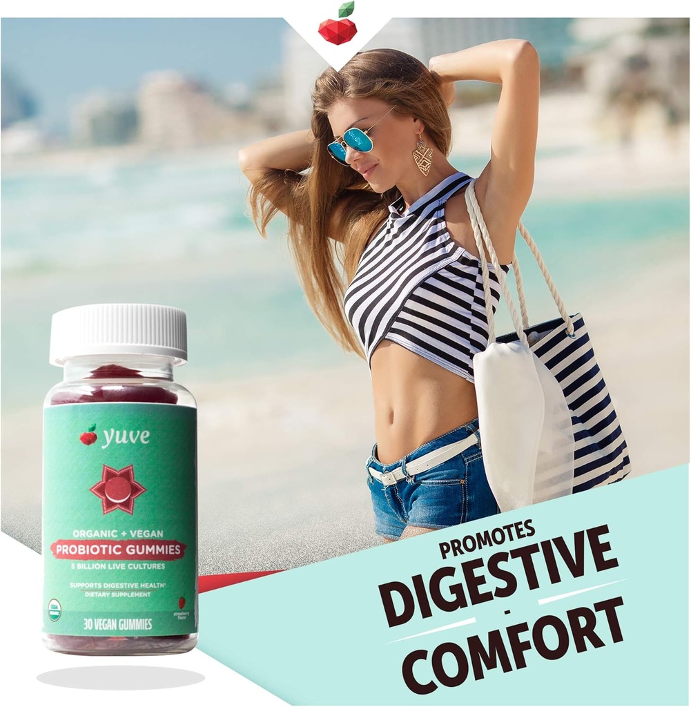Yuve Vegan USDA Organic Probiotic Gummies - 5 Billion CFU - Promotes Digestive Health & Immunity - Helps with Constipation, Bloating, Detox, Leaky Gut & Gas Relief - Natural, Non-GMO, Gluten-Free 30ct 4