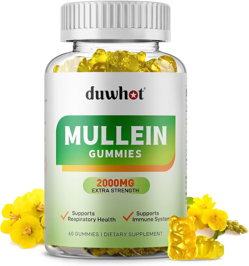 Mullein Gummies for Lung Detox, 2000mg Mullein Leaf Extract for Respiratory & Digestive & Immune Support, Organic Mullein Herb Supplement for Mucus Relief, Vegan, Pineapple, 60 2
