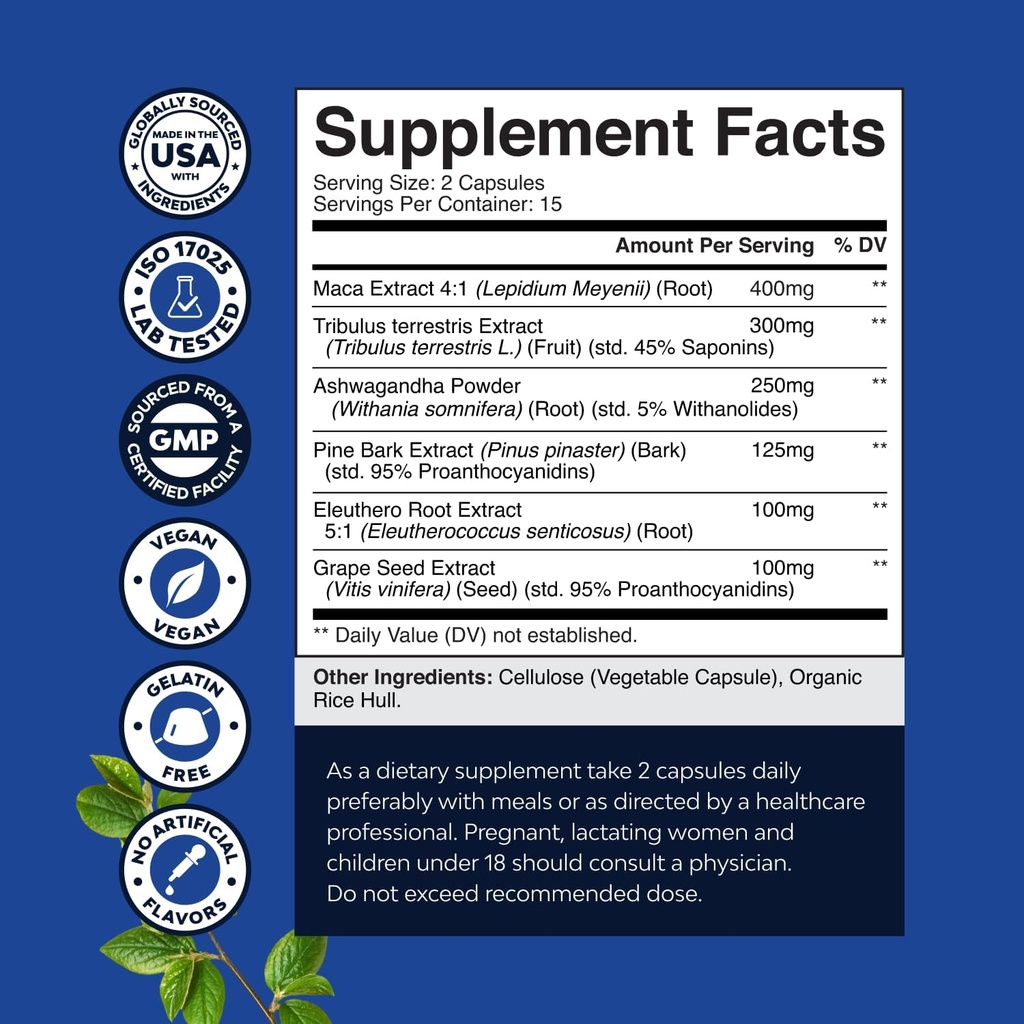 Bundle of Horny Goat Weed Extract Complex for Men and Women Enhanced Energy and Stamina and Black Maca Root Capsules for Men - Invigorating Drive Mood & Energy Booster for Men 4