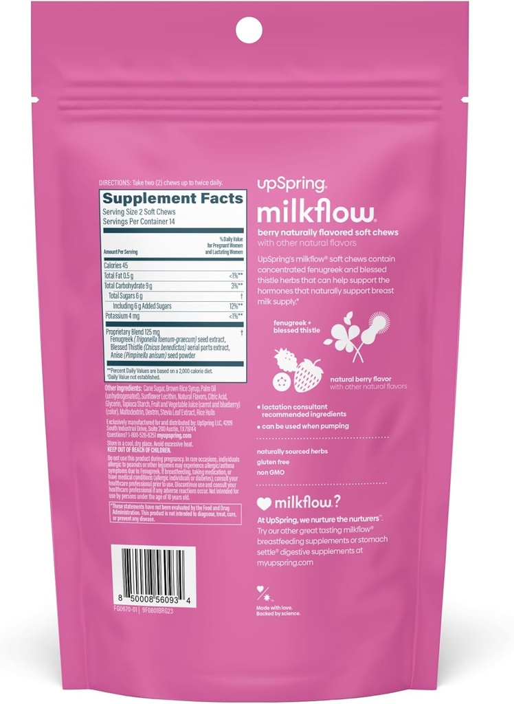UpSpring Lactation Supplement for Breastfeeding, Lactation Snacks with Fenugreek and Blessed Thistle, Breastfeeding Essentials Support, Breast Milk Supply - Choco Raspberry (28 Count) 3