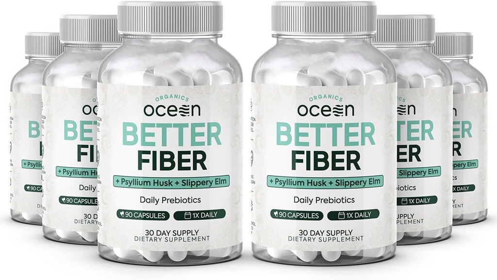 Organics Ocean Better Fiber - Daily Fiber Supplement - Soften Stool for Effortless Bowel Movements - with Psyllium Hulk and Slippery Elm - 6 Bottles 2