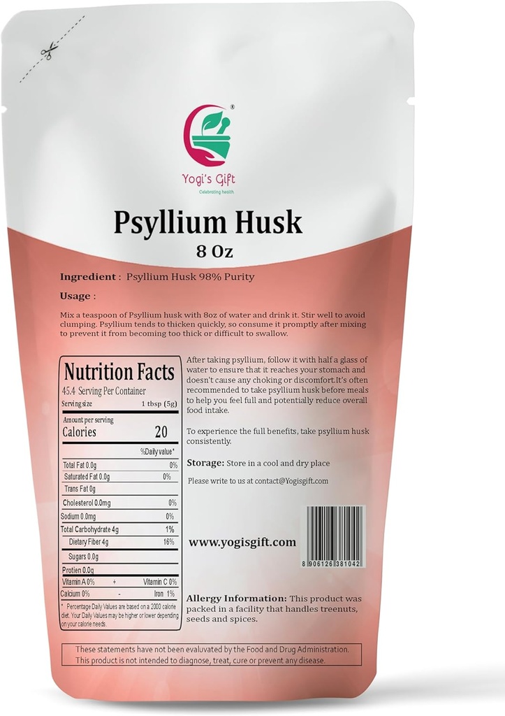 Psyllium Husk Whole 8 oz | 98% Purity | Soluble Fiber Supplement | Keto Friendly | Use in Smoothies, Cooking and Baking | Unflavored, Fine Ground, 100% Natural, Non GMO | by Yogi's Gift® 3