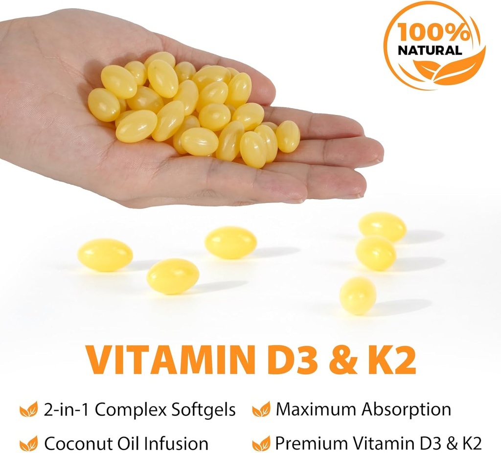 120 Softgels Vitamin D3 K2 10000IU 200MCG - Coconut Oil - Support Immune, Heart Health - Maintains Cardiovascular Health - Superior Absorption- Easy to Swallow 5