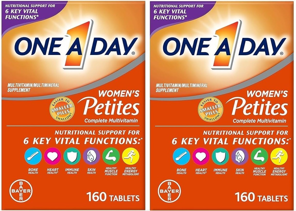 ONE A DAY Women’s Petites Multivitamin,Supplement with Vitamin A, C, D, E and Zinc for Immune Health Support, B Vitamins, Biotin, Folate (as folic Acid) & More,Tablet, 160 Count (Pack of 2) 2