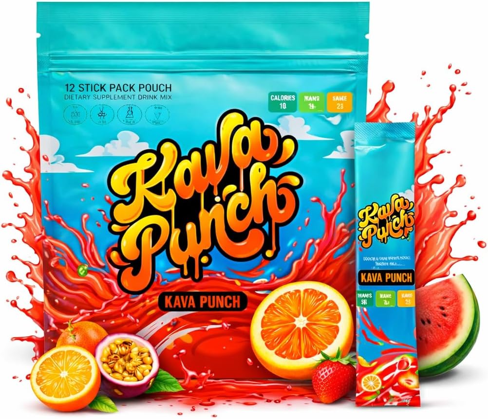 KAVA PUNCH Relaxation Drink Mix – 12 Stick Pack Pouch with Kava Kava Extract for Stress Relief | Non-Alcoholic, Low-Calorie, Healthy Alternative Beverage | Portable Alcohol-Free Buzz Drink 2