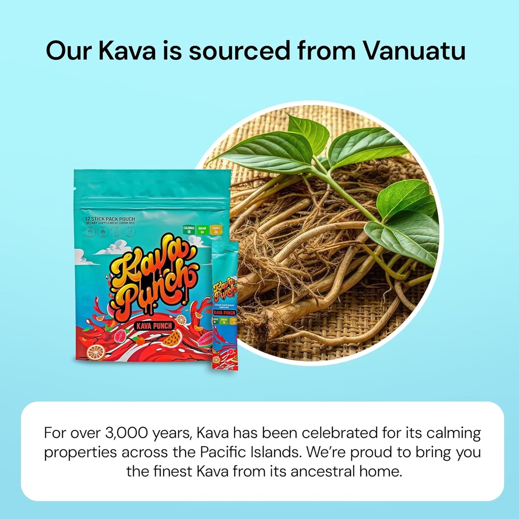 KAVA PUNCH Relaxation Drink Mix – 12 Stick Pack Pouch with Kava Kava Extract for Stress Relief | Non-Alcoholic, Low-Calorie, Healthy Alternative Beverage | Portable Alcohol-Free Buzz Drink 6