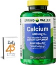 Spring Valley Calcium 600 mg Plus Vitamin D3, 250 Coated Tablets. Bone Health Support Supplement. 800 IU Vitamin D per Tablet Bundle with 45 Diabetes Decoded 2