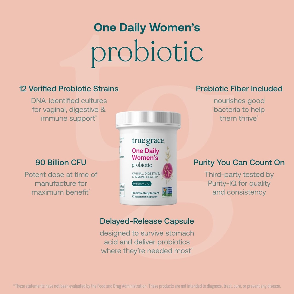 True Grace One Daily Women’s Multivitamin (30 Vegan Tablets) & One Daily Women’s Probiotic (30 Vegetarian Capsules) - Gluten Free, Soy Free, Organic - 30-Day Supply of Each 6