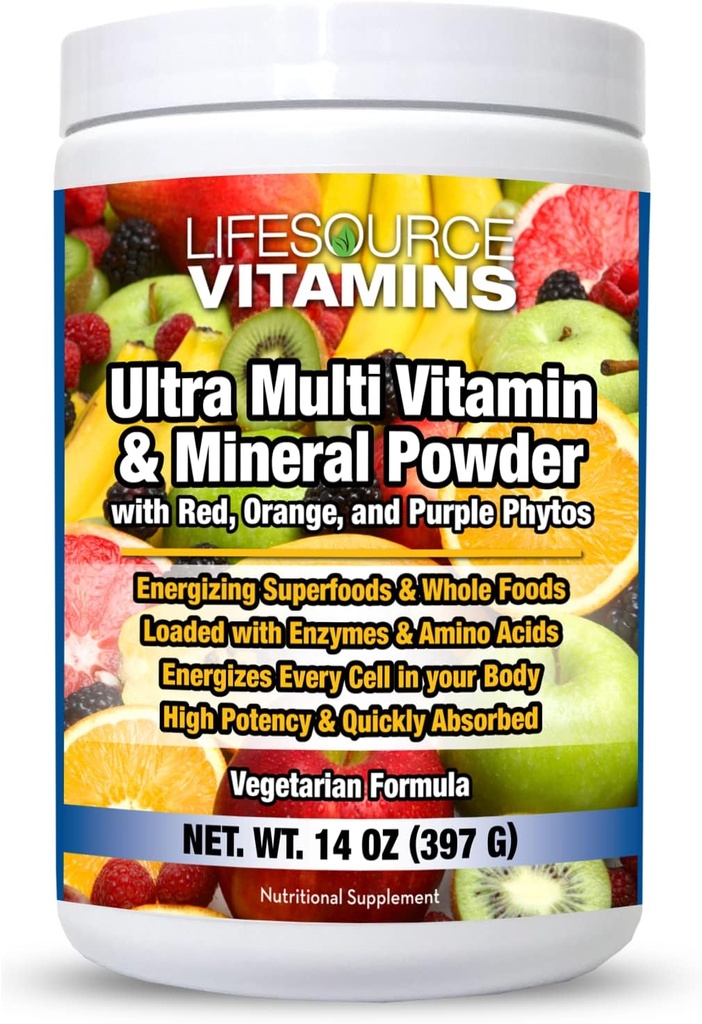 LifeSource Vitamins Ultra Multi Vitamin & Mineral Powder w/Phytos Reds Phyto Purples and Phyto Oranges - 30 Day Supply 2