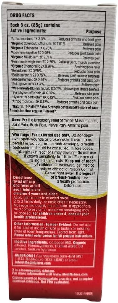 MediNatura T-Relief Extra Strength Gel Arnica +12 Natural Relieving Actives for Back Pain Joint Soreness Muscle Aches & Stiffness Whole Body Fast Acting Relief for Women & Men - 3 oz (2 Pack) 3