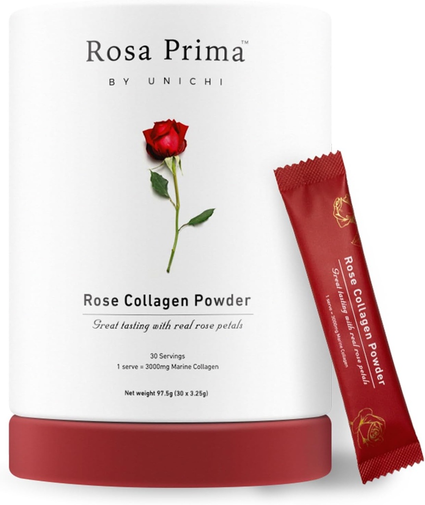 Unichi Rose Collagen Peptides Powder, Hydrolysed Marine Collagen Type I, III with Vitamins A, C, E in Rose Petal Powder for Hair, Nails and Skin Health, 0 Sugar, 0 Fat, Rose Petal Flavour, 30 Servings 2