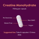 BESTVITE Creatine Monohydrate 750mg (240 Vegetarian Capsules) - Micronized - No Stearates - Vegan - Non GMO - No Gelatin - Gluten Free - Creatine Capsules 6