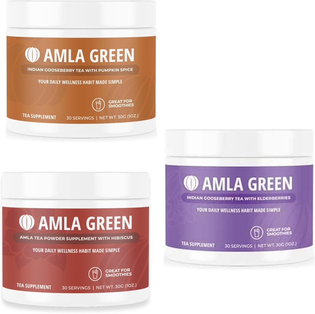 Amla Powder, Green Tea Superfood Supplement with Pumpkin Spice & Hibiscus & Elderberry, Organic, Vegan, 30 Servings 2