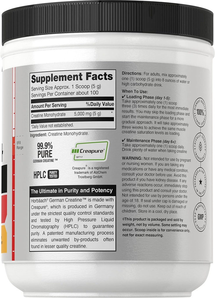 Horbäach German Creatine Powder 500g | Made in Germany with Creapure | Vegetarian, Non-GMO, and Gluten Free Dietary Supplement 3