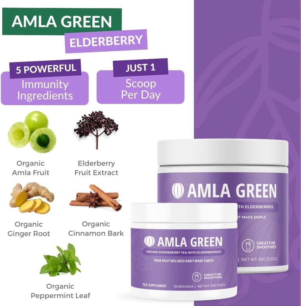 Amla Powder, Green Tea Superfood Supplement with Pumpkin Spice & Hibiscus & Elderberry, Organic, Vegan, 30 Servings 5