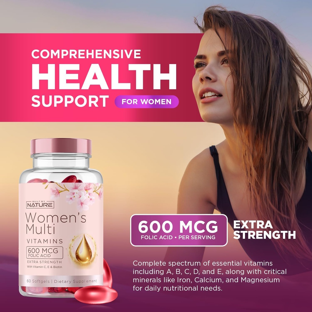 Built by Nature Vitamins for Women – Women's Complete Daily Multivitamin Supplement with A, B, C, D, E, Iron, Calcium, Magnesium and Multi Minerals – Wellness & Immune Health Support - 60 Softgels 4