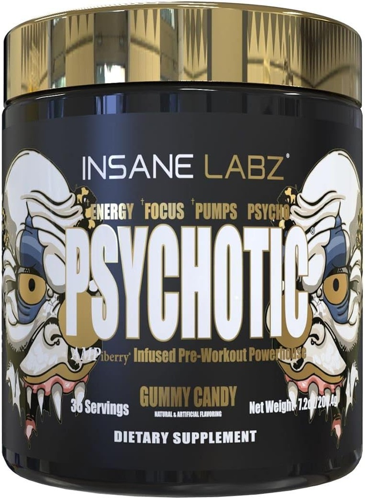 Insane Labz Psychotic Gold, High Stimulant Pre Workout Powder, Extreme Lasting Energy, Pumps and Endurance with Beta Alanine, DMAE Bitartrate, NO Booster (60 Servings, Fruit Punch) 5