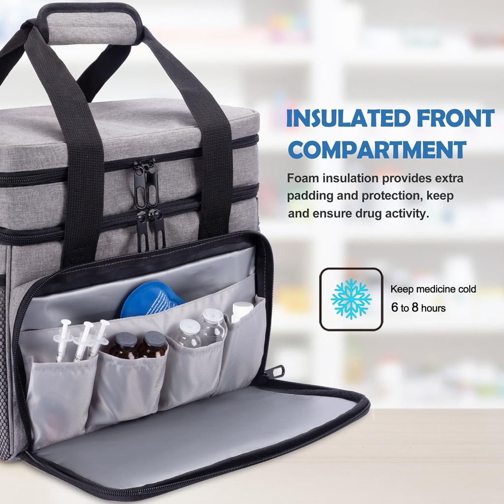 Large Medicine Storage Bag, Double Layer Pill Bottle Organizer Storage Bag with Lockable Zipper, Medication Travel Bag Carrying Case for Men Women 5