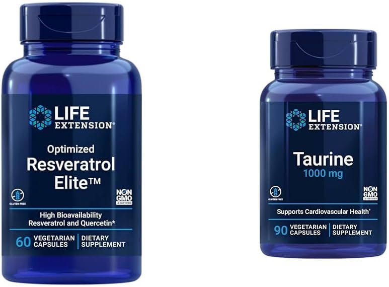 Life Extension Optimized Resveratrol Elite 60 Capsules & Taurine 1000mg 90 Capsules Bundle 2
