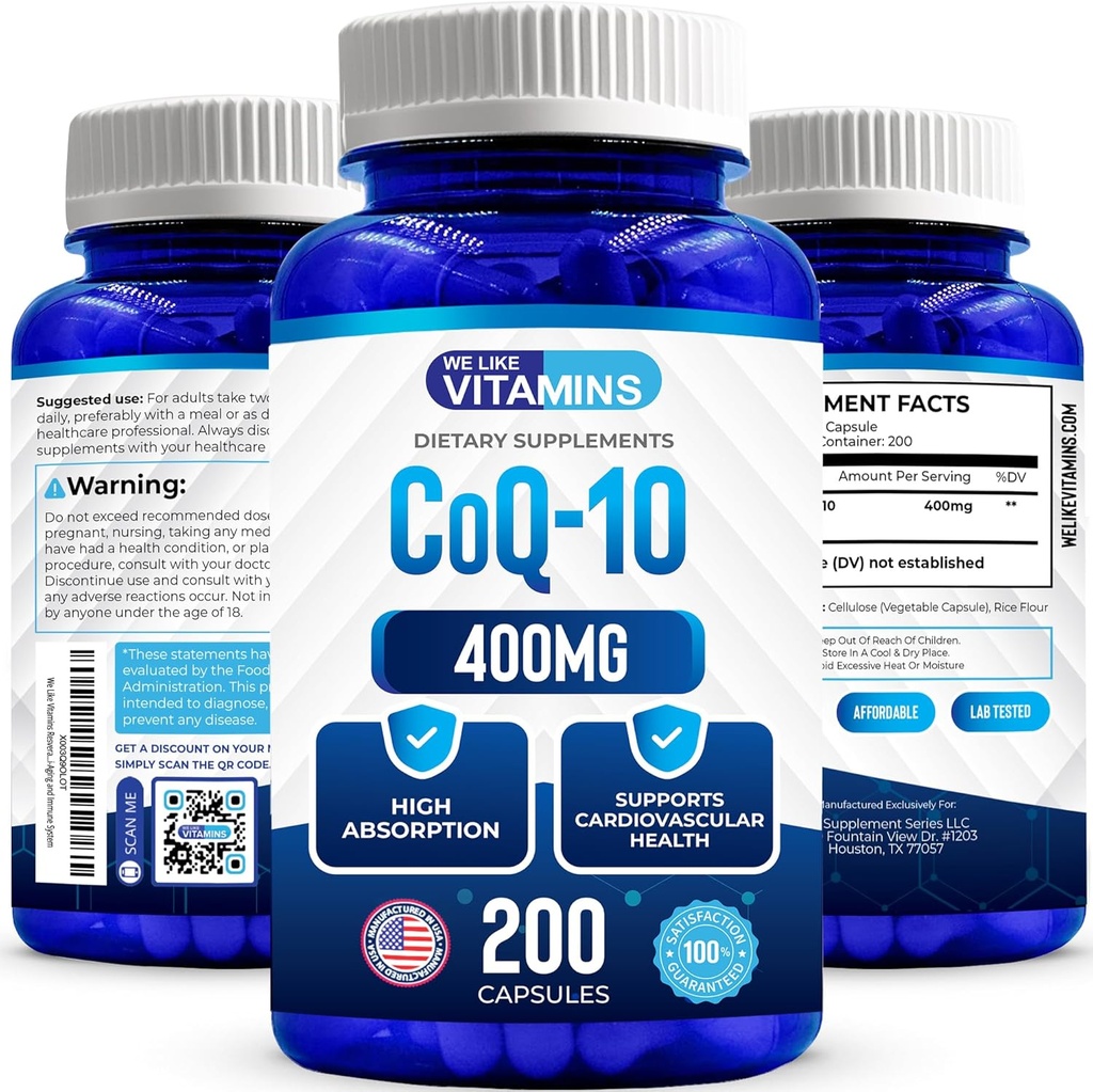 We Like Vitamins CoQ10 400mg Per Serving - 200 Capsules CoQ-10 - Vegetarian Capsule - Antioxidant Co Q-10 Coenzyme 2