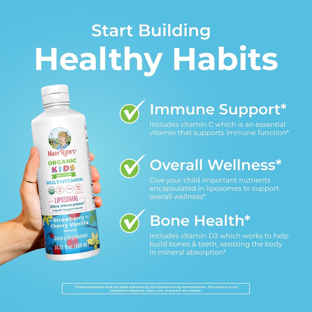 MaryRuth Organics Kids Multivitamin (Strawberry Cherry & Vanilla) & Turmeric & DHA Liposomal (Sweet Ginger) | Clean Label Project Verified® | Vitamins for Joint Health & Overall Wellness | Vegan 3
