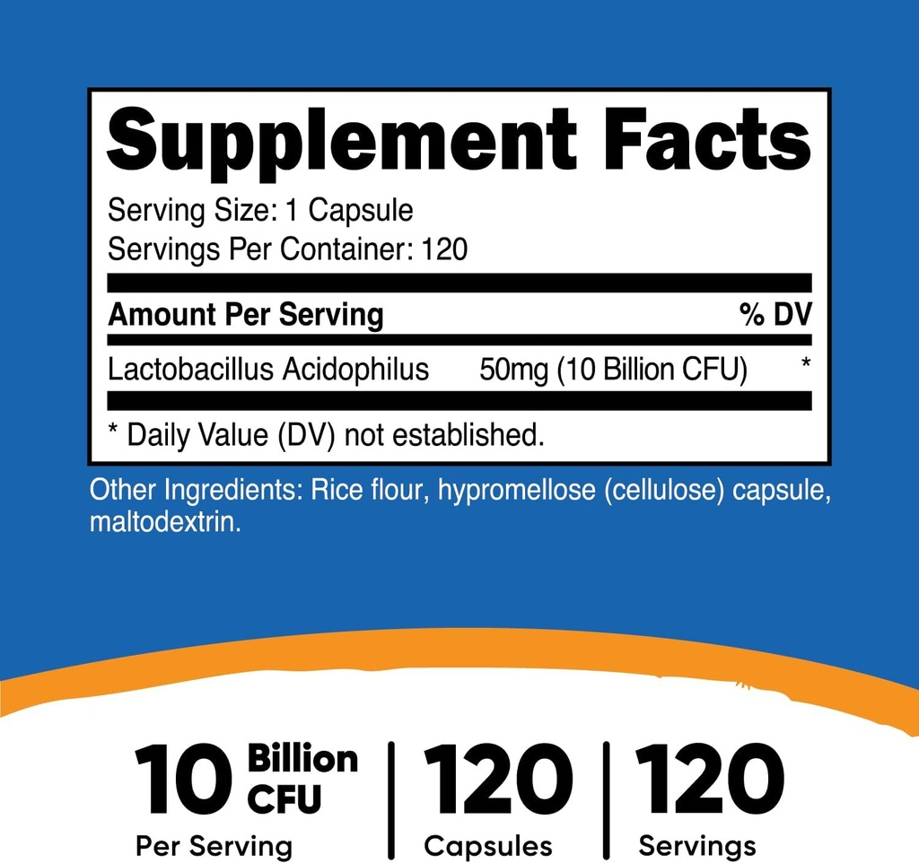 Nutricost Lactobacillus Acidophilus 10 Billion CFU, 120 Veggie Capsules - Probiotic (2 Bottles) 3