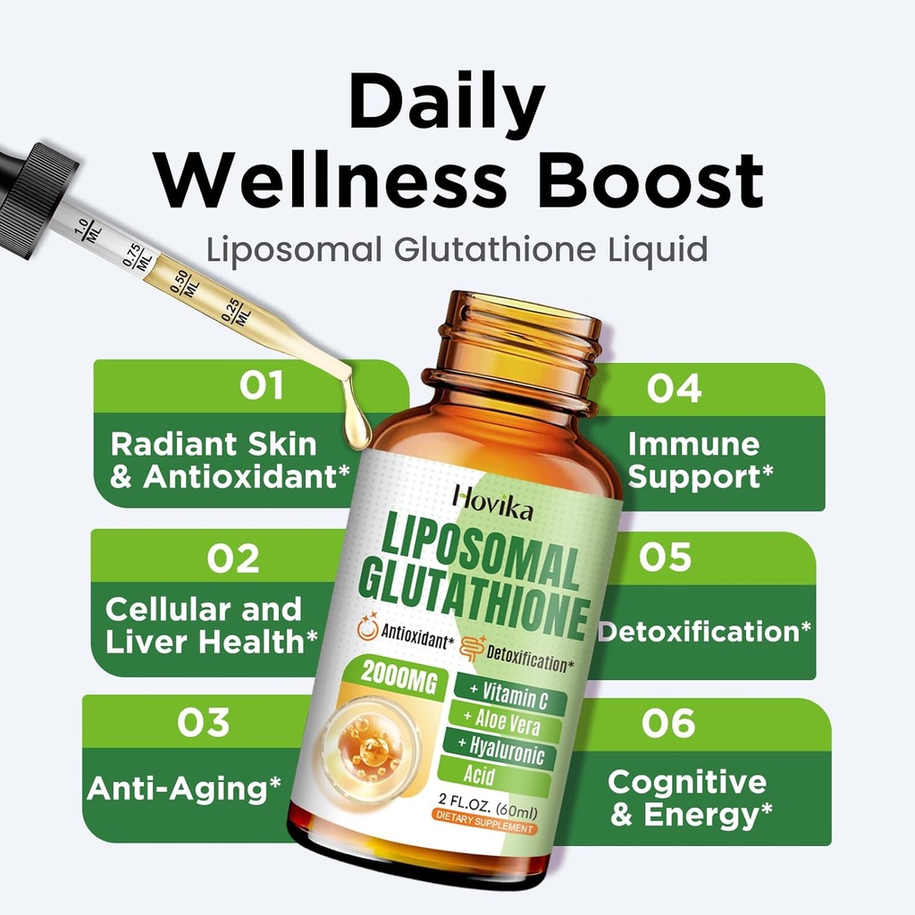Liposomal Glutathione Supplement 2000mg, Liquid Glutathione Drops with Vitamin C, Master Antioxidants for Immune System, Aging Defense, Skin Headth, Liver Detox - Superior Absorption, Vegan 2 Fl Oz 5