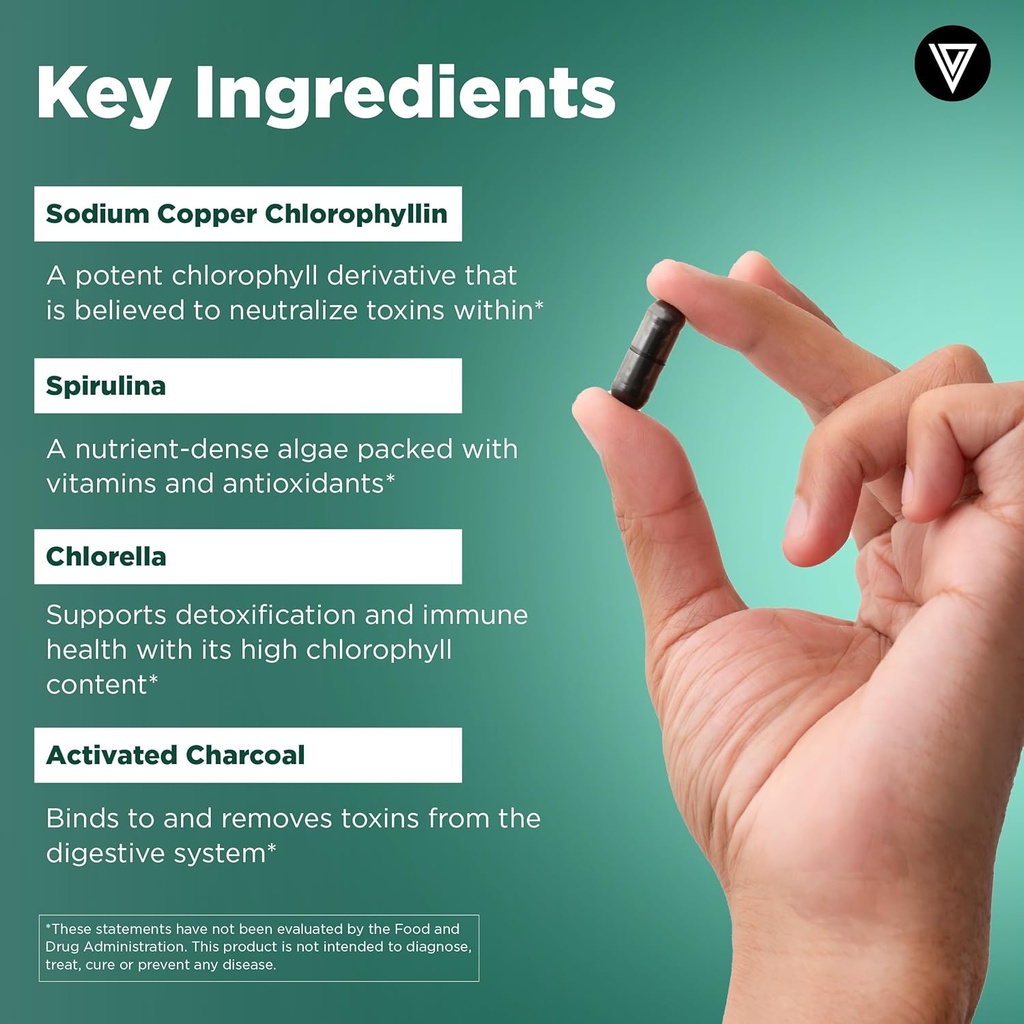 Vital Vitamins Chlorophyll Pills - Body Deodorizing Supplement - Made with Spirulina, Chlorella, Organic Parsley, Mint, & Activated Charcoal - Defeat Odor Naturally - for Women & Men - 60 Capsules 6