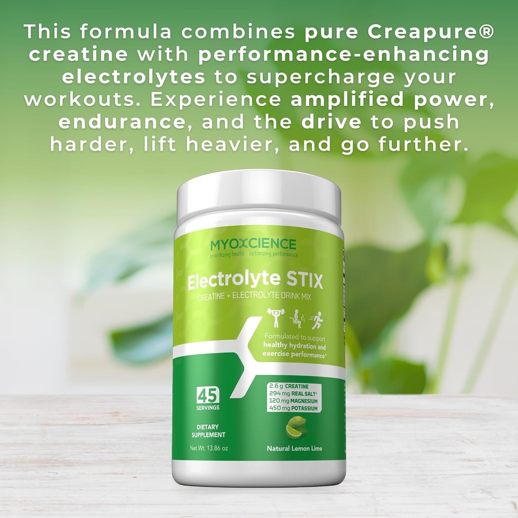 MYOXCIENCE Electrolyte STIX | Creatine Electrolyte Powder | Recovery from Exercise & Muscle Development w/Real Salt (Lemon Lime Flavor) (Jar 45 ct) 4
