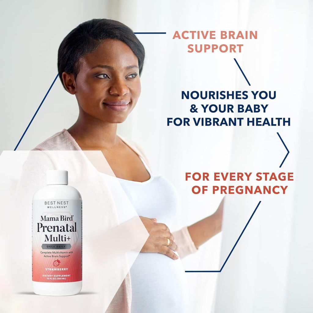 Best Nest Wellness Mama Bird Liquid Multi Plus - Liquid Multivitamin for Brain & Energy Support Methylated Vitamins - Gentle Digestive Health Formula - Strawberry, 16 fl oz (60 Servings) 3