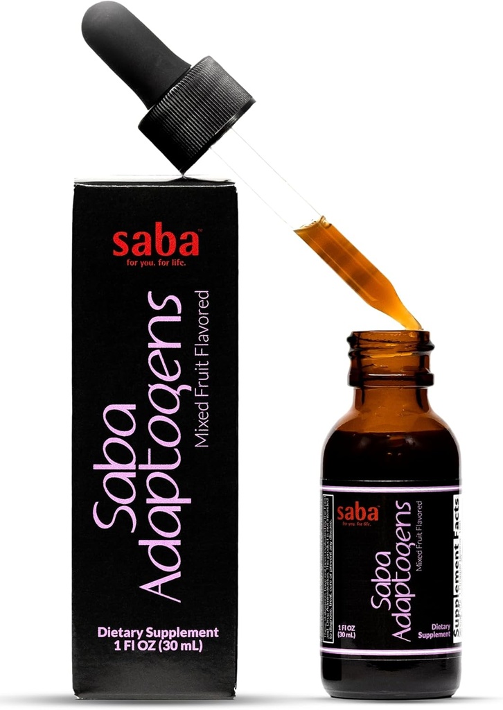 Saba Adaptogens - Super Concentrated - Eleuthero, Ginger, Rhodiola, Ginseng, Mushroom, Ginko, Acai - Supports Immune Response, Mood, Mental Performance & Fatigue -30 Servings 2
