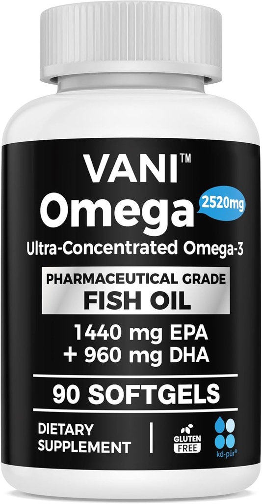 Pharmaceutical Grade Omega 3 Fish Oil, KD-PUR Premium Germany Fish Oil Supplements 2520mg with EPA & DHA- Supports Brain, Heart & Immunity (90 Softgels) 2