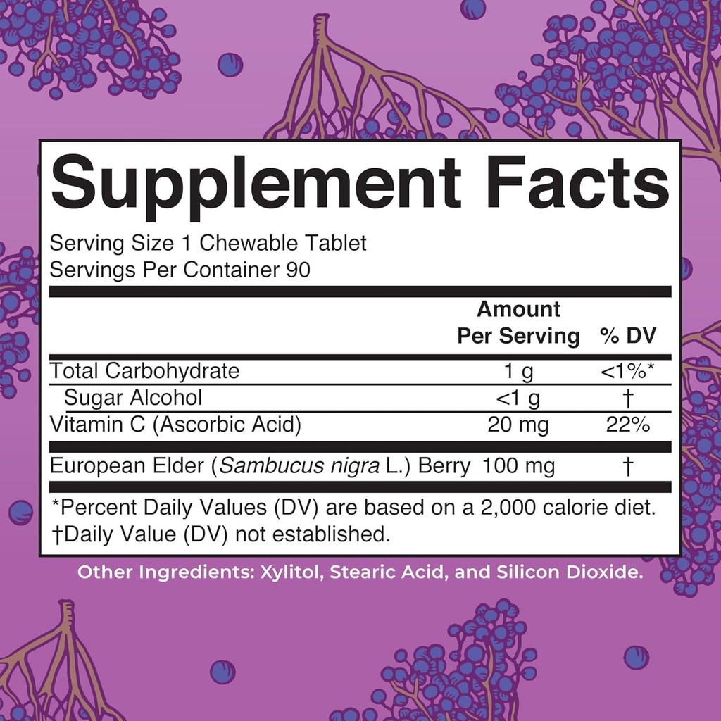 MaryRuth Organics Elderberry Vitamin C Chewable Tablets | Sambucus nigra | Black Elderberry for Immune Support | 3 Month Supply | Gluten Free | Non-GMO | 90 Servings 6