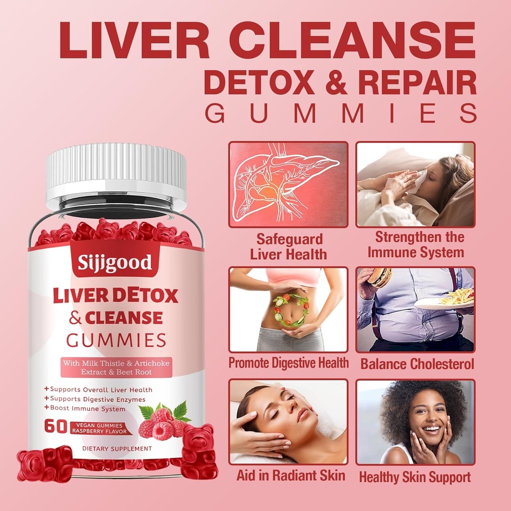 2 Pack Liver Cleanse Detox and Repair Gummies - Silymarin Milk Thistle Supplement with Artichoke, Dandelion and Elderberry - Liver Support Supplement - 120 Raspberry Flavored Gummies 4