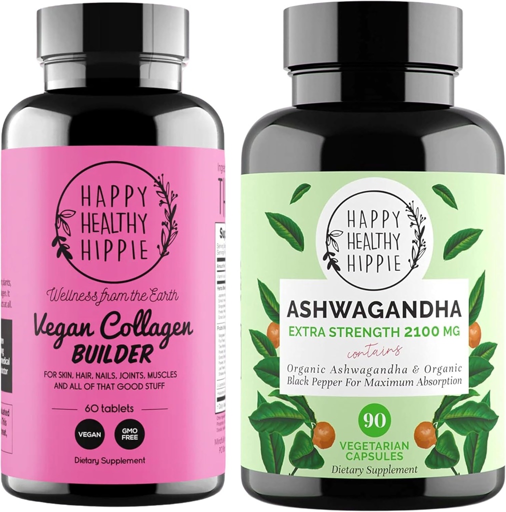 Happy Healthy Hippie Organic Ashwagandha Capsules & Vegan Collagen Builder 2