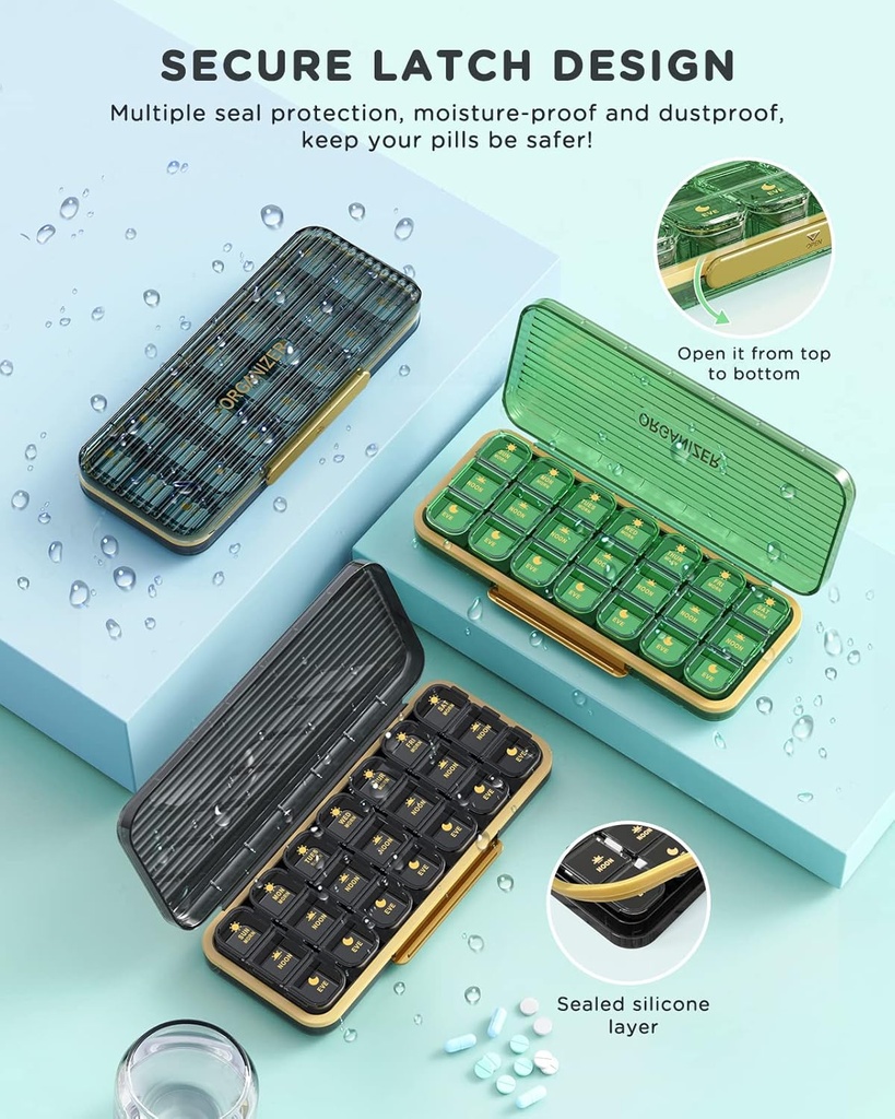 Pill Organizer 3 Times A Day, 7-Day Pill Box 3 Times A Day - Acedada Weekly Medicine Box Organizer, 7 Detachable Portable Daily Pill Container Dispenser Case for Vitamins Fish Oils Supplements, Green 5