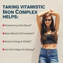 Iron Supplement for Women, 36 mg Elemental Iron, Non-GMO & Non-Constipating, Ferrous Bisglycinate, Plus B & C Vitamins, Blood-Building & Energy Support, 60 Vegan Caps 6
